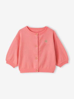 Baby-Jumpers, Cardigans & Sweaters-Cardigans-Basics Knitted Cardigan, Embroidered Heart, for Babies