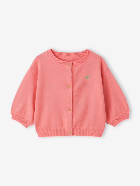 Basics Knitted Cardigan, Embroidered Heart, for Babies coral+white - vertbaudet enfant 