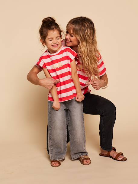 Girl's short-sleeved striped t-shirt - family capsule dusky pink - vertbaudet enfant 