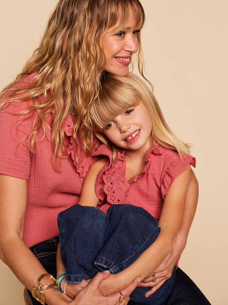 Women's frilled gauze blouse old rose - vertbaudet enfant 