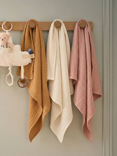 Pack of 3 Plain Muslin Squares in Organic Cotton* multicoloured+set pink - vertbaudet enfant 