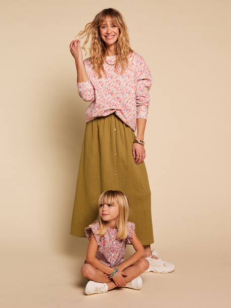 Long cotton gauze skirt olive - vertbaudet enfant 