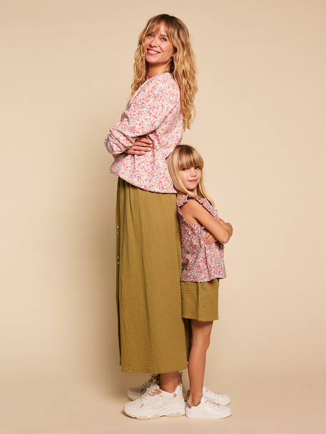 Long cotton gauze skirt olive - vertbaudet enfant 