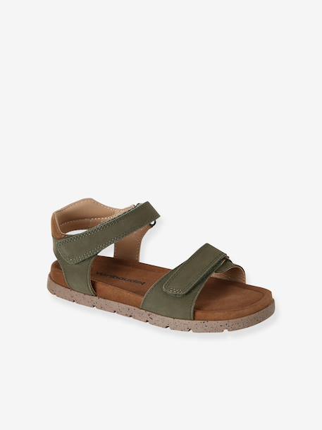 Hook-&-Loop Leather Sandals for Children khaki+navy blue+sandy beige - vertbaudet enfant 