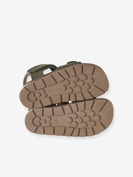 Leather Hook-&-Loop Sandals for Children, Designed for Autonomy khaki+navy blue+sandy beige - vertbaudet enfant 
