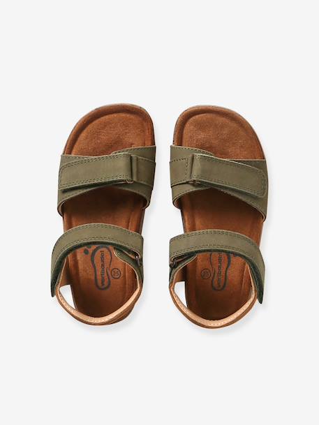 Leather Hook-&-Loop Sandals for Children, Designed for Autonomy khaki+navy blue+sandy beige - vertbaudet enfant 
