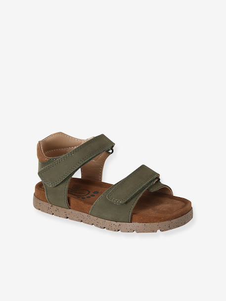 Leather Hook-&-Loop Sandals for Children, Designed for Autonomy khaki+navy blue+sandy beige - vertbaudet enfant 