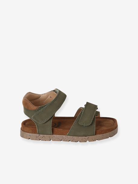 Leather Hook-&-Loop Sandals for Children, Designed for Autonomy khaki+navy blue+sandy beige - vertbaudet enfant 