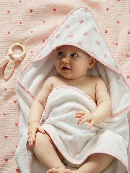 Bath Cape & Wash Mitt with Bows printed white - vertbaudet enfant 