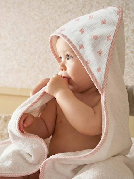 Cape de bain personnalisable et gant de toilette NOEUDS blanc imprimé - vertbaudet enfant 