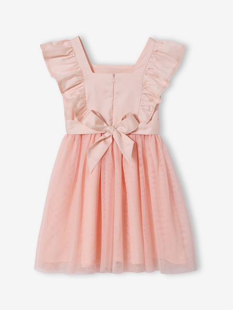 Ruffled Occasion Wear Dress in Cotton Gauze & Tulle, for Girls ecru+pale pink+sage green+white - vertbaudet enfant 