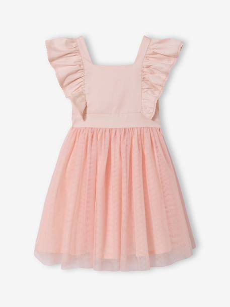 Ruffled Occasion Wear Dress in Cotton Gauze & Tulle, for Girls ecru+pale pink+sage green+white - vertbaudet enfant 