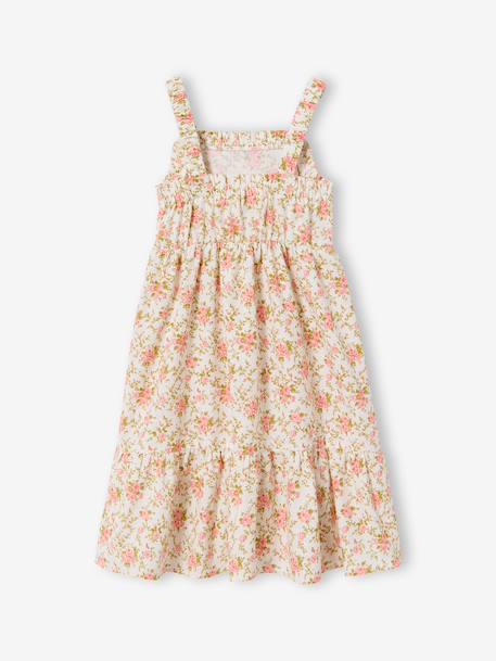 Robe mi longue imprimée fleurs écru - vertbaudet enfant 