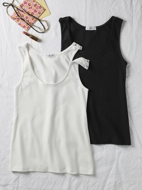 Pack of 2 organic cotton nursing tank tops black - vertbaudet enfant 