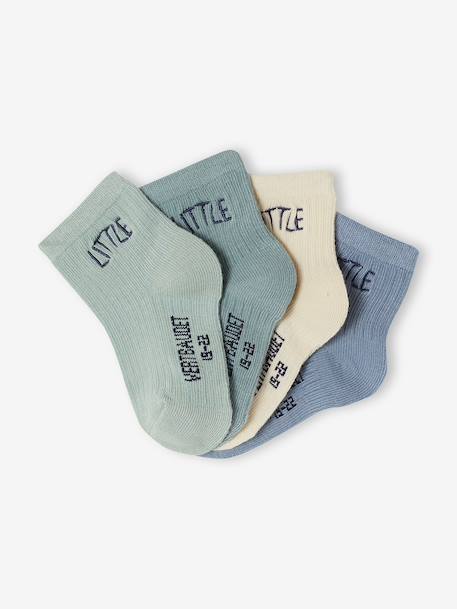 Pack of 4 Pairs of 'Little' Socks for Babies coral+navy blue+pale blue+pale pink - vertbaudet enfant 