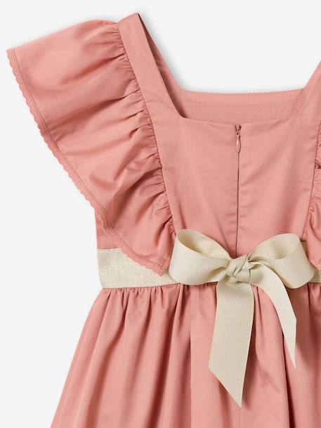 Occasion Wear Dress with Golden Sash for Girls blush+white - vertbaudet enfant 