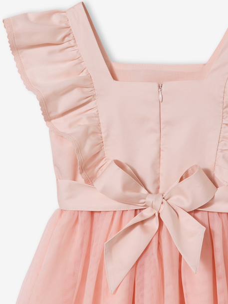 Ruffled Occasion Wear Dress in Cotton Gauze & Tulle, for Girls ecru+pale pink+sage green+white - vertbaudet enfant 