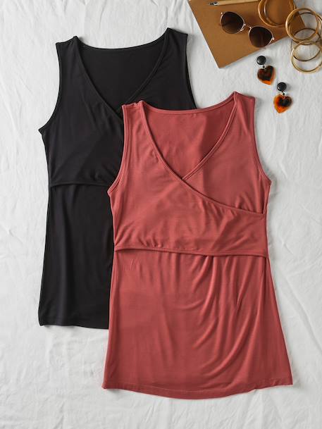 Pack of 2 Sleeveless Tops with Crossover Effect for Maternity, Fiona by ENVIE DE FRAISE navy blue+terracotta - vertbaudet enfant 