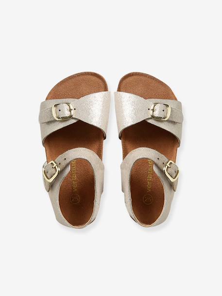 Leather buckle sandals gold+pale pink - vertbaudet enfant 