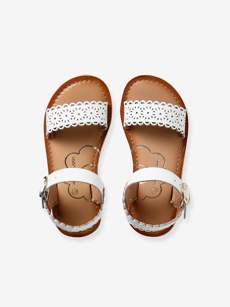 Girls' leather buckle sandals white - vertbaudet enfant 