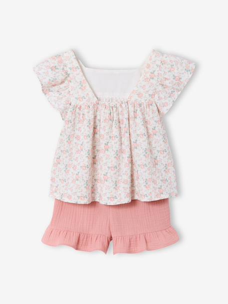 Cotton gauze short and top set blush+sage green - vertbaudet enfant 