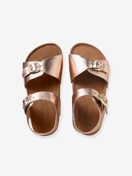 Leather buckle sandals gold+pale pink - vertbaudet enfant 