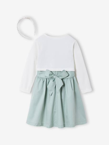 Set of skater dress, bolero and band for head accessories for hair sage green+white - vertbaudet enfant 