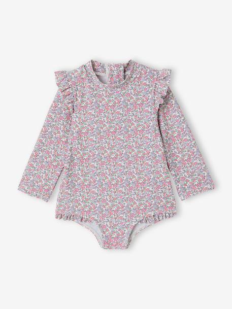 UV protective long-sleeved swimsuit ecru - vertbaudet enfant 