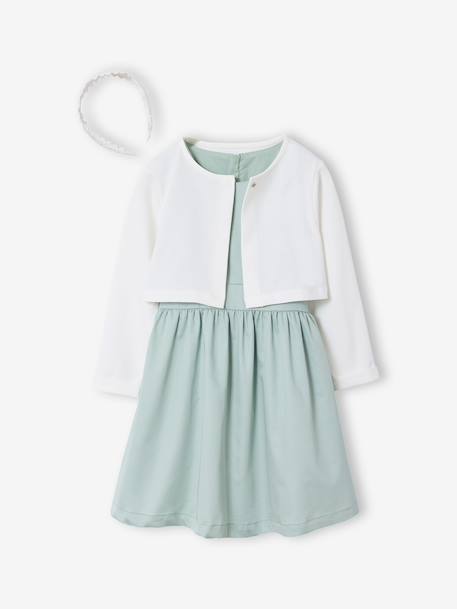 Set of skater dress, bolero and band for head accessories for hair sage green+white - vertbaudet enfant 