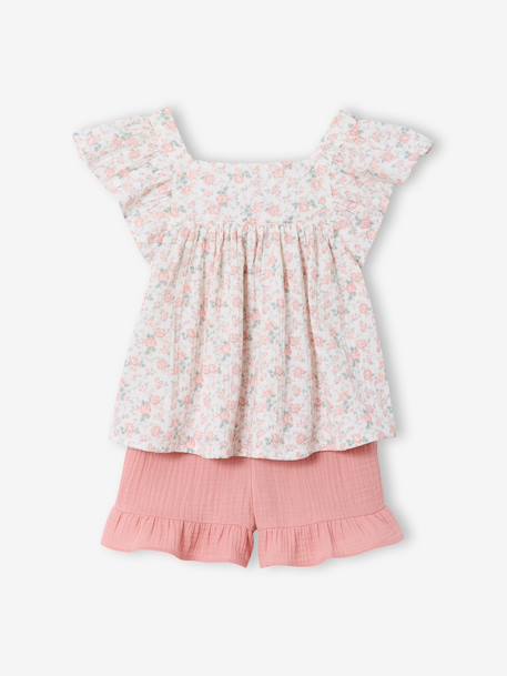 Cotton gauze short and top set blush+sage green - vertbaudet enfant 
