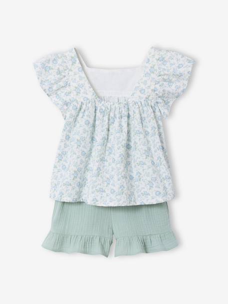 Cotton gauze short and top set blush+sage green - vertbaudet enfant 