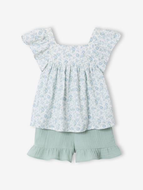 Cotton gauze short and top set blush+sage green - vertbaudet enfant 