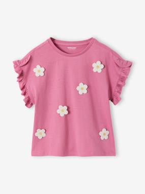 Girls-Girl's short-sleeved t-shirt with romantic pattern and frill detail