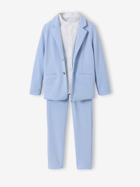 Ceremony suit with Mao collar shirt, jacket and trousers for boys aqua green+beige+sky blue - vertbaudet enfant 