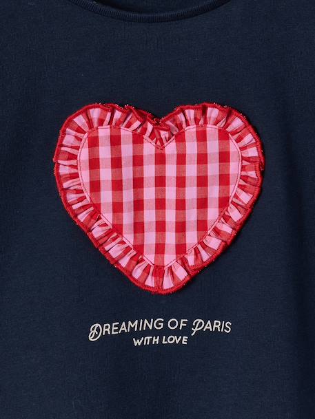 Girl's short-sleeved t-shirt with romantic pattern and frill detail ecru+navy blue+rose+sage green - vertbaudet enfant 