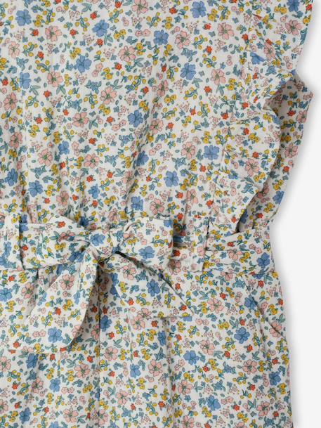 Frilly Cotton Gauze Playsuit for Girls ecru+sage green - vertbaudet enfant 
