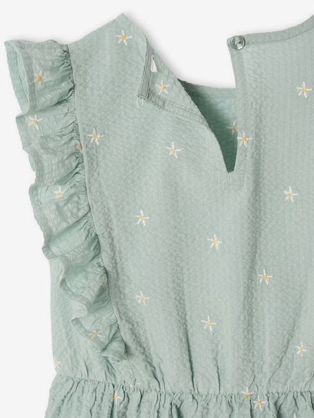 Frilly seersucker dress for girls chequered red+printed white+sage green+vanilla - vertbaudet enfant 