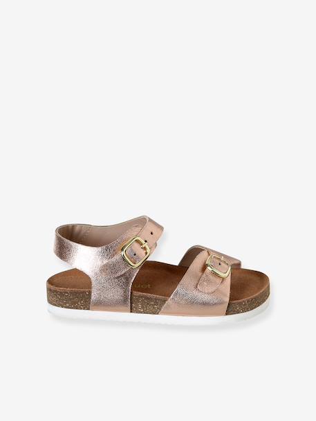 Leather buckle sandals gold+pale pink - vertbaudet enfant 