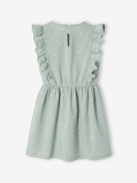 Frilly seersucker dress for girls chequered red+printed white+sage green+vanilla - vertbaudet enfant 
