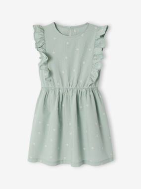-Robe fille en seersucker manches volantées