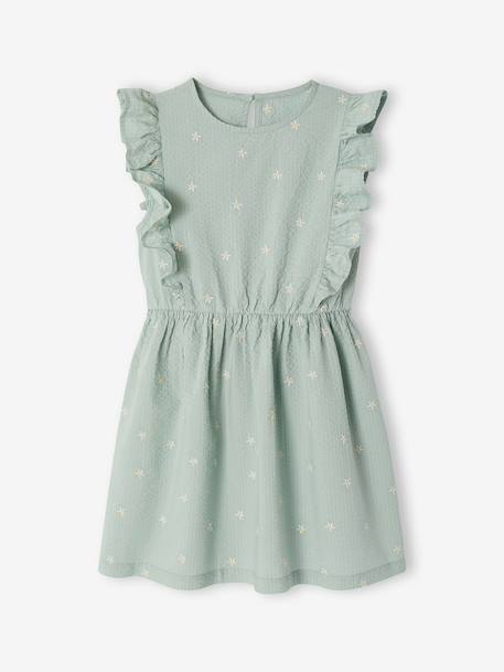 Robe fille en seersucker manches volantées blanc imprimé+carreaux rouge+vanille+vert sauge - vertbaudet enfant 