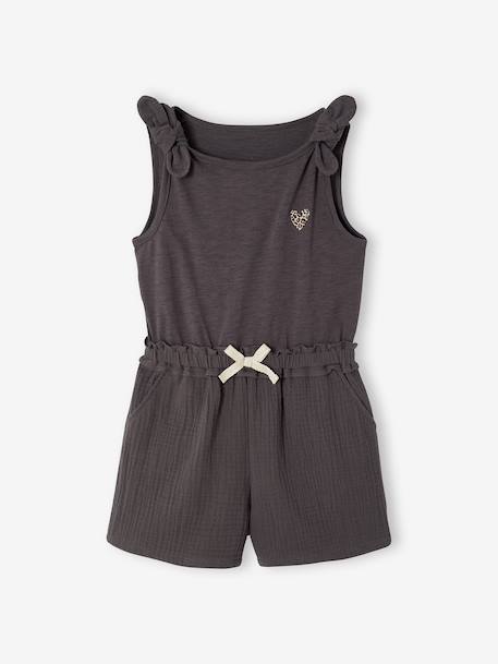 Two-fabric playsuit for girls old rose+slate grey - vertbaudet enfant 