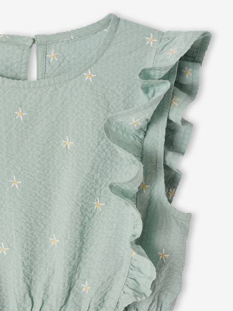 Frilly seersucker dress for girls chequered red+printed white+sage green+vanilla - vertbaudet enfant 