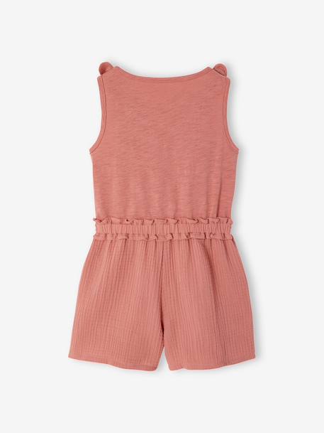 Two-fabric playsuit for girls old rose+slate grey - vertbaudet enfant 