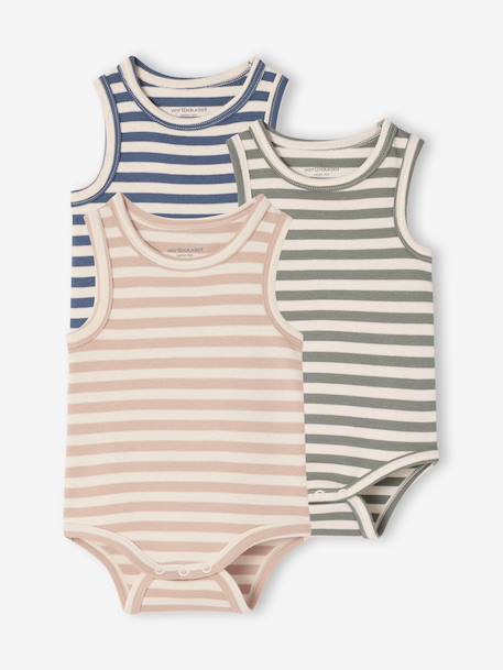 Lot 3 bodies bébé sans manches coton bio bleu - vertbaudet enfant 