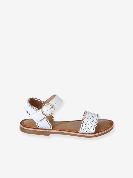 Girls' leather buckle sandals white - vertbaudet enfant 