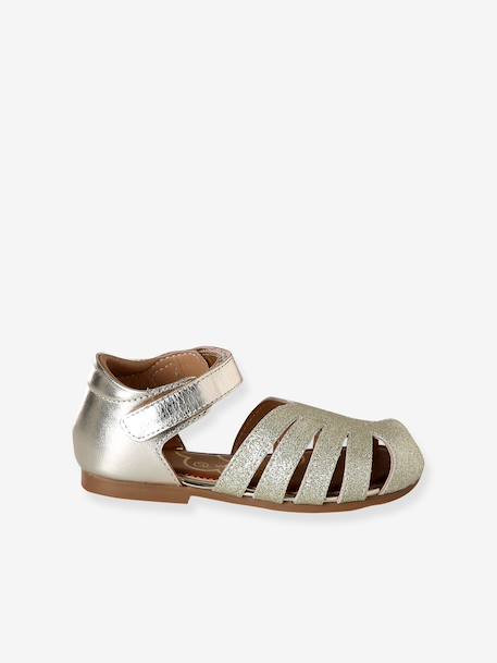 Girls' open leather ballerinas gold - vertbaudet enfant 