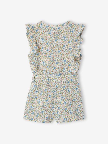 Frilly Cotton Gauze Playsuit for Girls ecru+sage green - vertbaudet enfant 