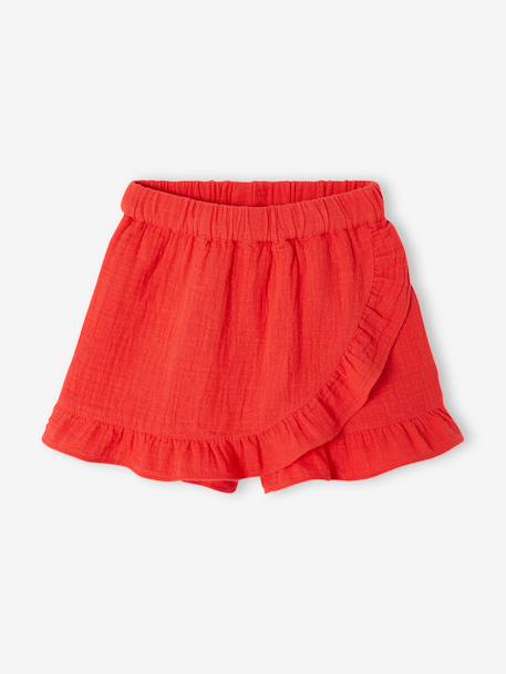 Girl's cotton gauze skort electric blue+red - vertbaudet enfant 