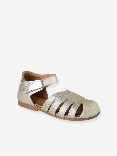 Girls' open leather ballerinas gold - vertbaudet enfant 